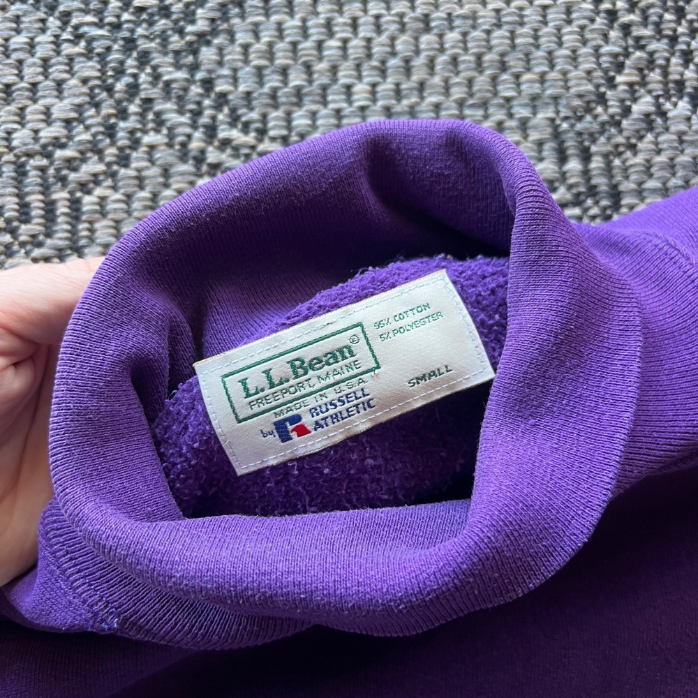 Vintage L.L. Bean Russell Athletic Sweatshirt Mens Small Purple Roll Neck 90s - Picture 3 of 6